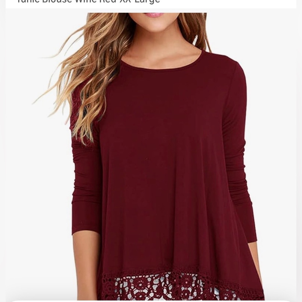 Women's Wine Red Long Sleeve Tunic Top